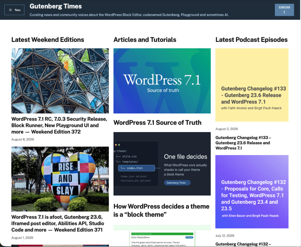 You are currently viewing Gutenberg Times: WordPress 7.1 arrives at WordCamp US, Abilities API for developers, and a new theme for Gutenberg Times and more — Weekend Edition #373